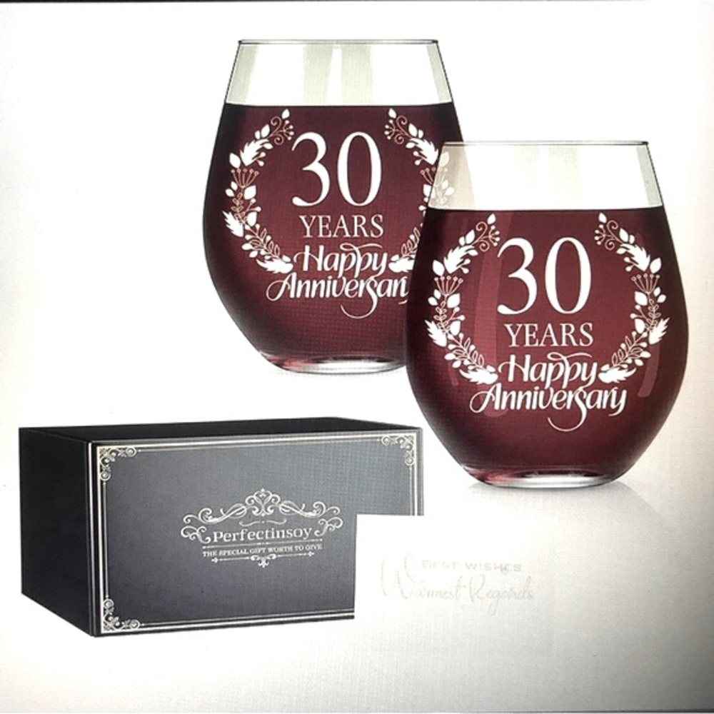 Set of 2 Wine Glasses 30 Year Anniversary Wedding Gift By Perfectinsoy - NIB